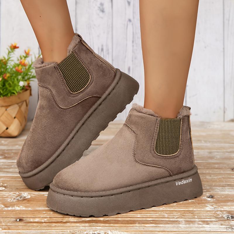 Womens Faux Leather Suede Winter  Sole Durable Snow Rain Outdoor Boots,Non-Slip Comfort with Thick Flat Soles and Platform Snow Boots Perfect for Winter Shoes Springfresh