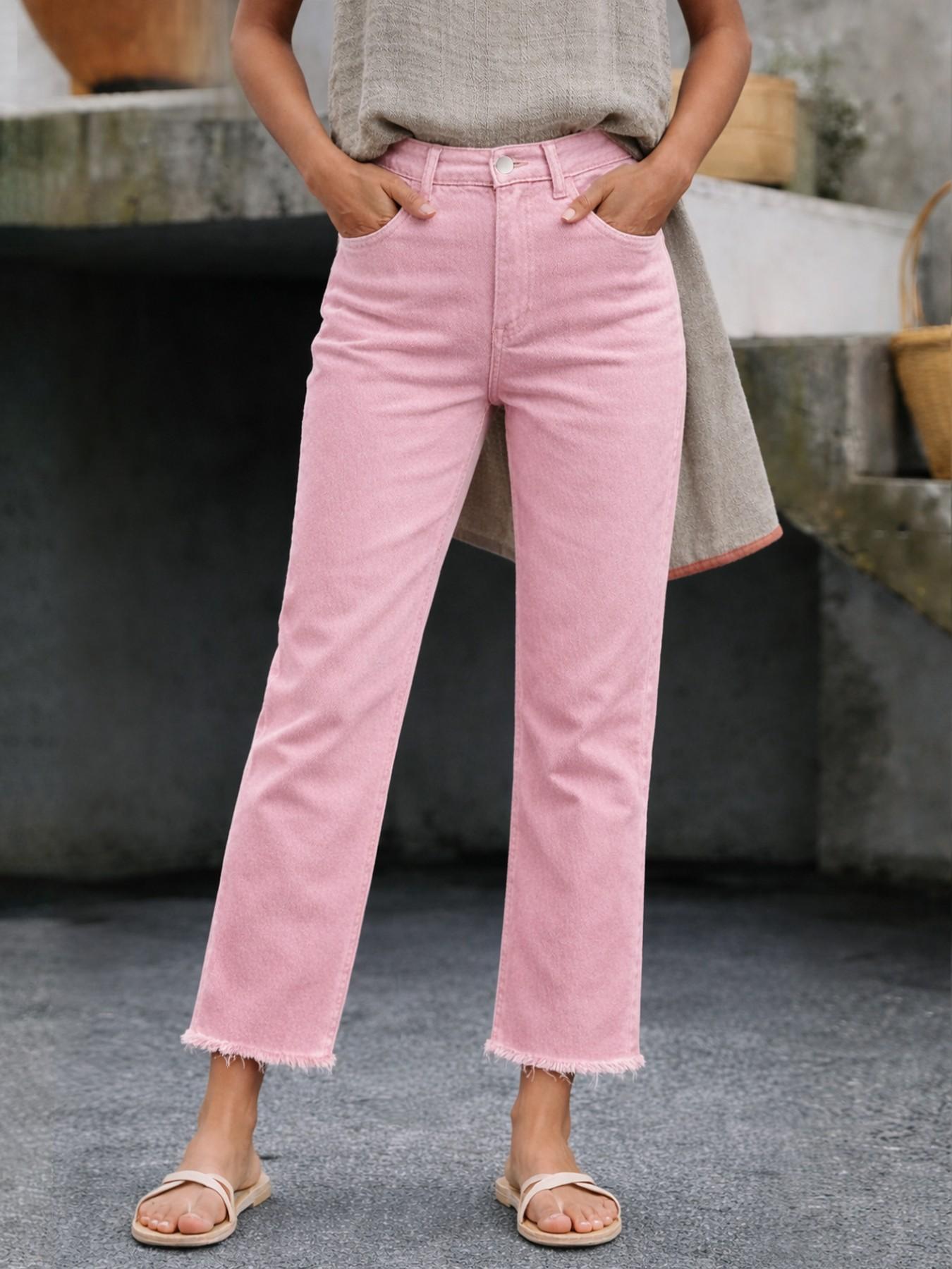 Women's Spring & Fall Slim-Fitting Basic Denim Jeans, Casual Button Fly Pockets Design, Long Regular Fit, Versatile Commuter Pants