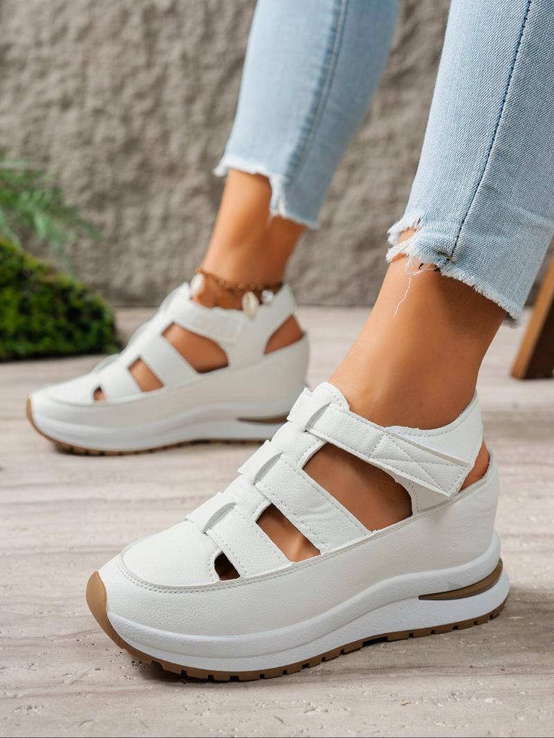 Women's Fashionable Velcro Fastening Wedge Sneakers, Casual Comfortable Soft Sole Sandals for Summer, Lightweight Breathable Shoes for Daily Wear Women's Fashionable Velcro Fastening Wedge Sneakers, Casual Comfortable Soft Sole Sandals for Summer, Lightweight Breathable Shoes for Daily Wear