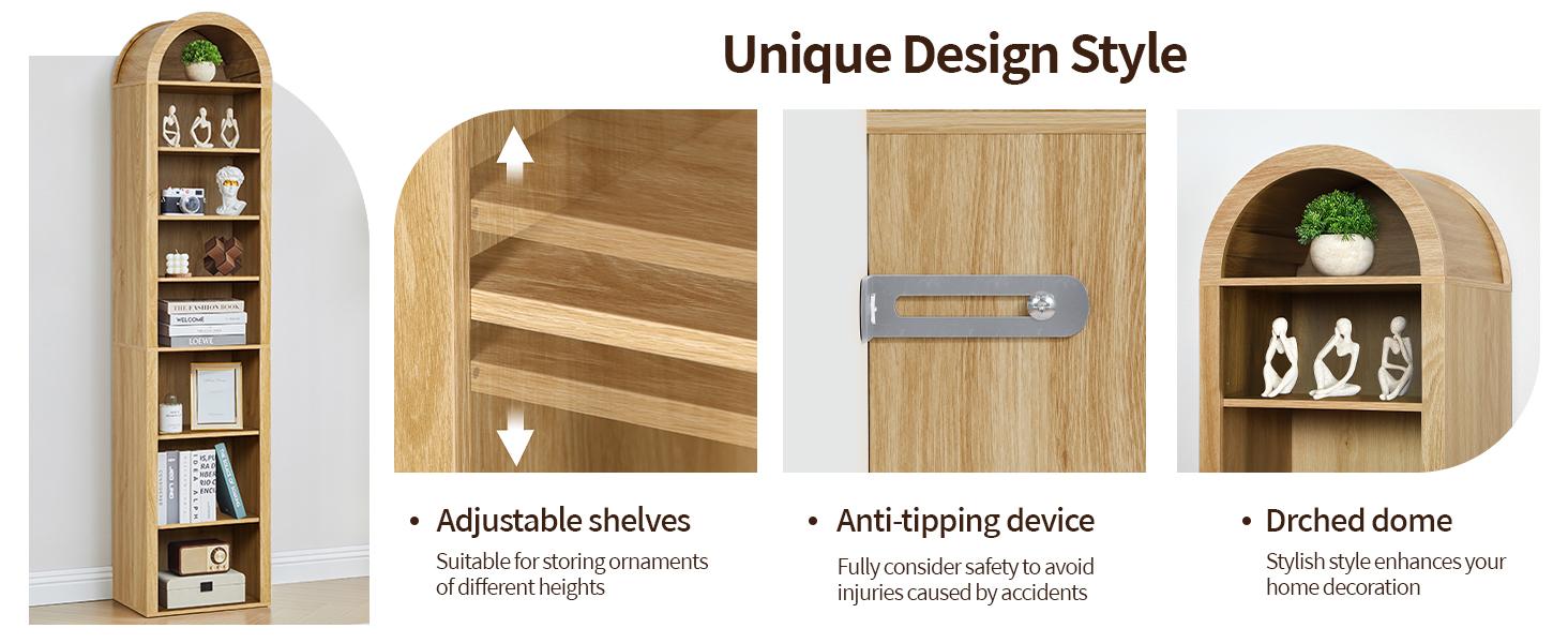 Giratree 70" Tall Arched Wooden Bookshelf – 8-Tier Modern Bookcase with Adjustable Open Display Shelves for Living Room & Office Storage