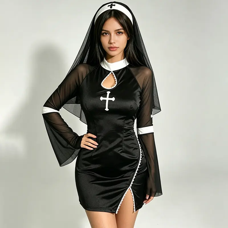 Sexy lingerie Halloween themed costume nun outfit seductive uniform temptation