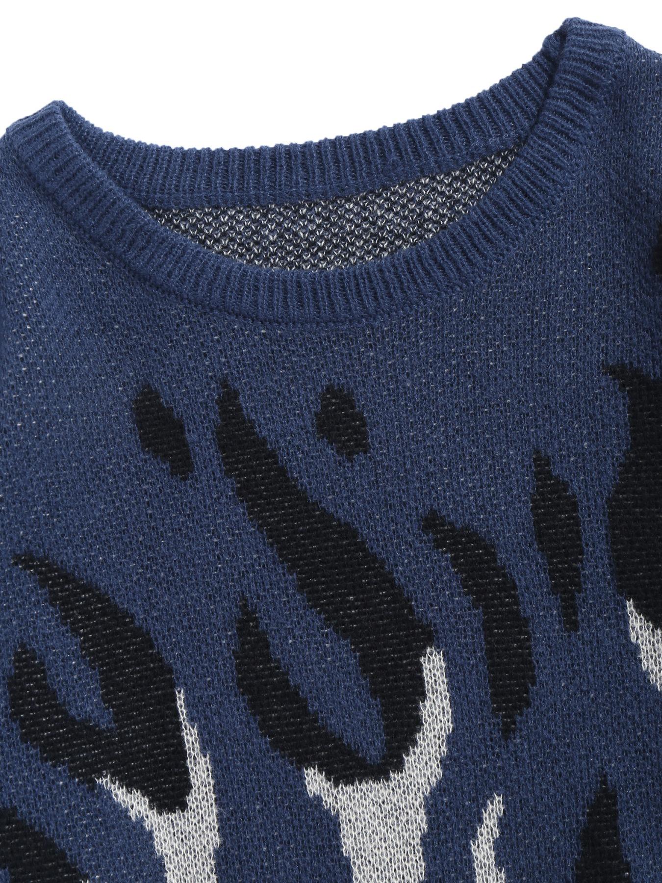 ZAFUL Men's Fall Winter Flame Pattern High Stretch Crew Neck Long Sleeve Sweater Ribbed Sweater Tops, Casual Loose Fit Knitwear for Men, Comfortable Daily Wear