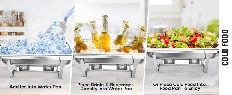 Kerilyn 4 Packs 9QT Chafing Dishes for Buffet Set, Rectangular Stainless Steel Food Warmer Sets with Lids, Food Pans, Water Pan and Fuel Holders for Restaurant Catering Parties Weddings Serving Food Warmer & Chafers Servers Sets