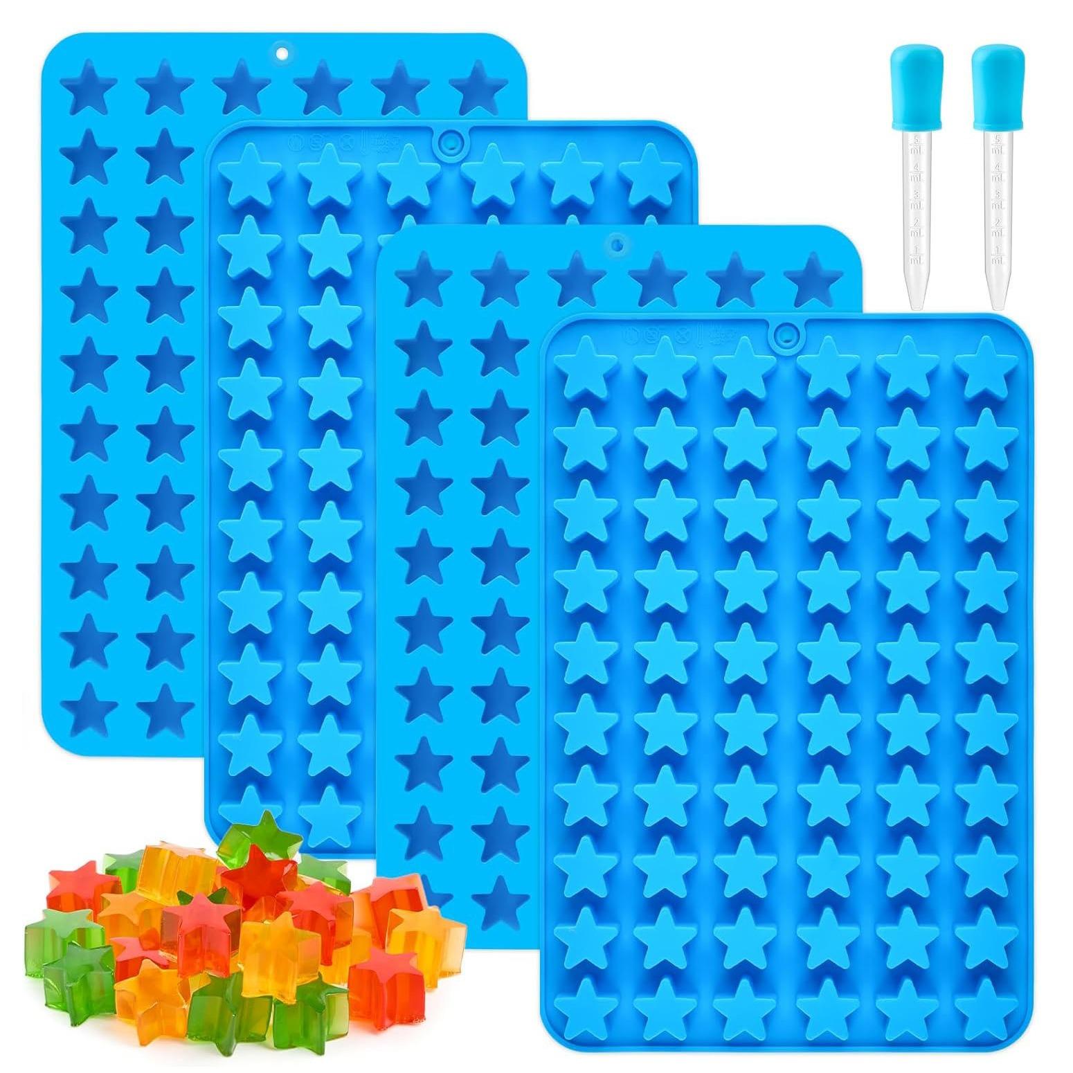 4 Pcs Star Silicone Mold,Star Ice Cube Tray,60-Hole Star-Shaped Mold and 2 Droppers,Suitable for Making Homemade Pet Training Treats/Biscuits,Mini Silicone Molds,Also Suitable for Fruit Treats and Cake Decorations.