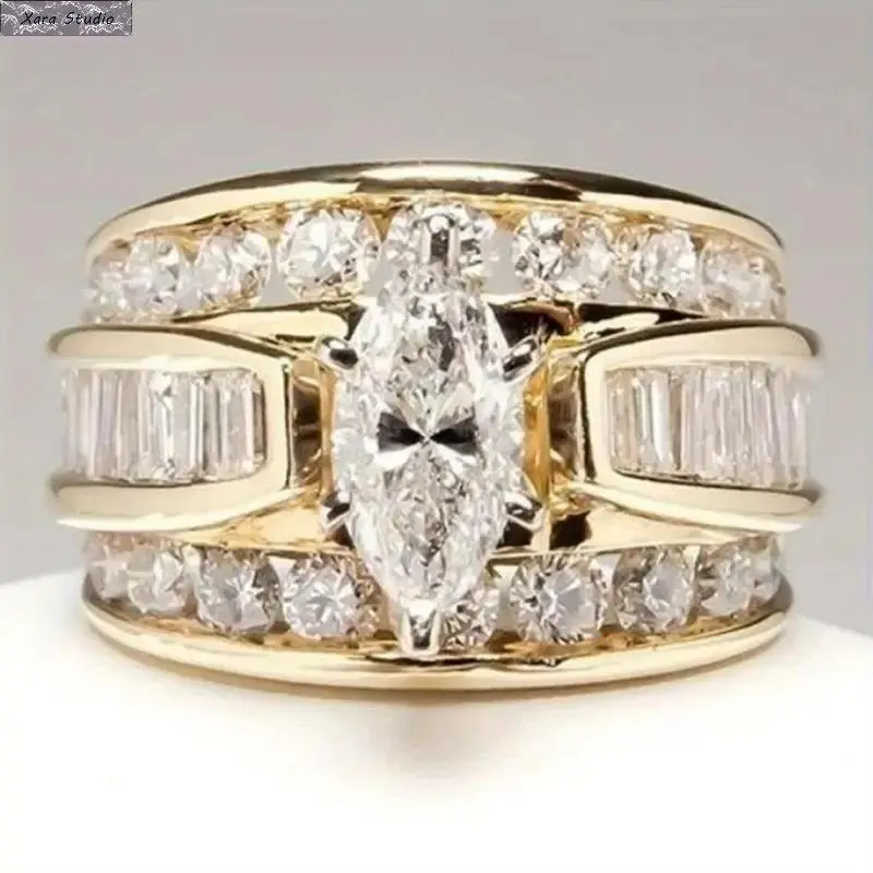 Women's Cubic Zirconia Eternity Band, Dainty Gold Tone Minimalist Ring with Sparkling Round CZ, Diamond Alternative for Wedding, Cubic Zirconia Goldtone, Engagement Wedding Eternity Band, Jewelry, Beautiful Rings, Fashion Engagement Rings