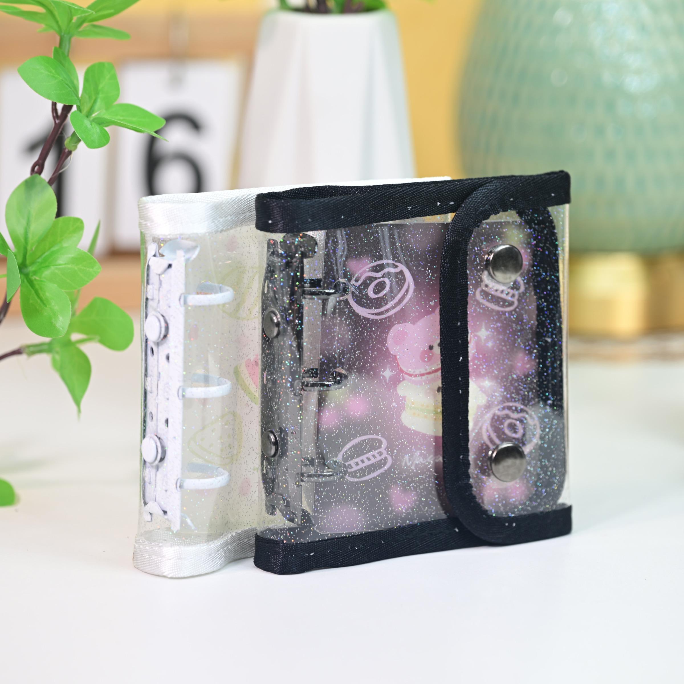 Mini Three-Hole Bound Photo Album Set, Dual Button Macaron Series Binder Cover + 10 Laser Star Single-Cell Two-Sided Pockets