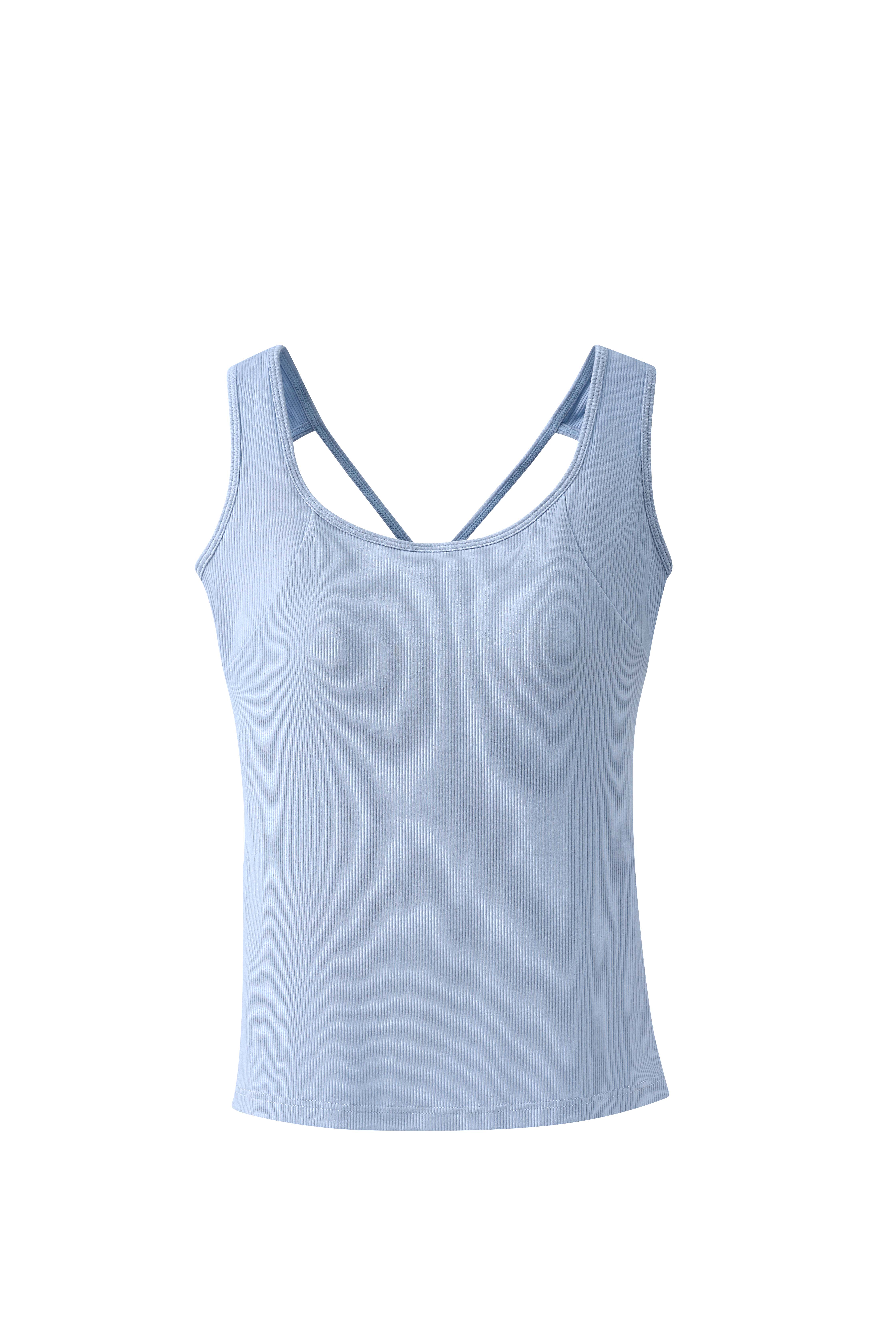 EssElegance Women's Minimalist Sleeveless Ribbed Viscose-Elastane Basic Workout Tank Top - Fabric-Built-in Padded Bra, Strappy Sporty Chic Criss Cross Back, Scoop Neck, Slim Fit, Breathable Wear for Gym, Yoga, All Seasons, Cold Hand Wash, Denim Style, Wor EssElegance Women's Minimalist Sleeveless Ribbed Viscose-Elastane Basic Workout Tank Top - Fabric-Built-in Padded Bra, Strappy Sporty Chic Criss Cross Back, Scoop Neck, Slim Fit, Breathable Wear for Gym, Yoga, All Seasons, Cold Hand Wash, Denim Style, Wor