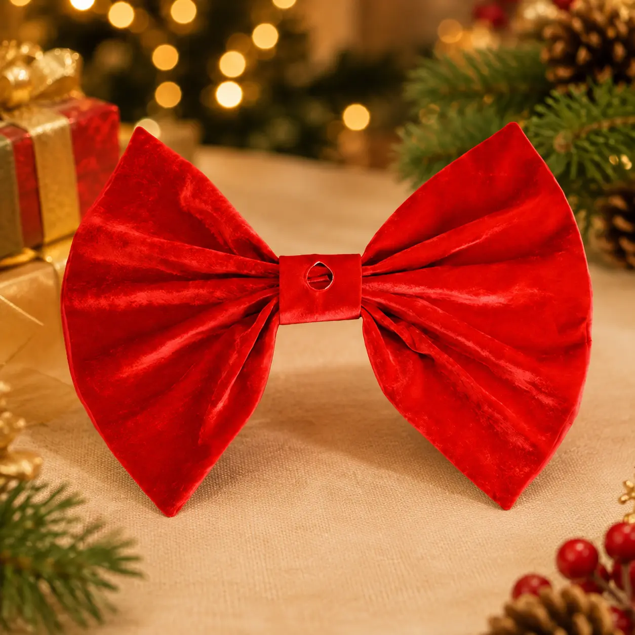 Large Red Velvet Christmas Bow Decoration, Soft Holiday Bow Ornament with Center Attachment Slot, Festive Xmas Tree Topper, Wreath Bow, Gift Wrap Accent, Mantel, Door, Stair Garland Decor for Christmas Party, Home Decor, Holiday Gift