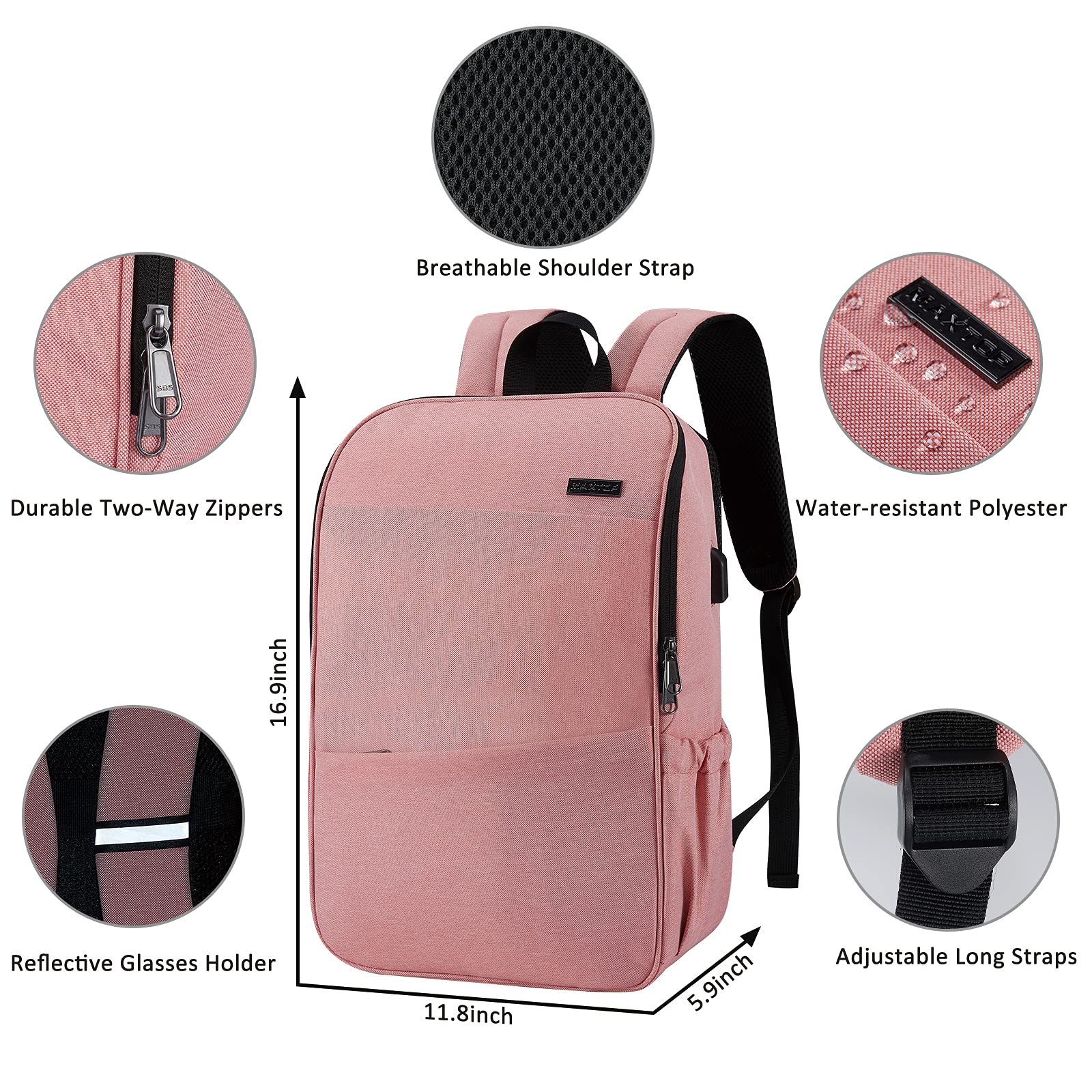 Laptop Backpack with USB Charging Port - 15.6 Inch College School Backpack, Water Resistant Work Bag for Nursing, Travel & Carry-On Essentials