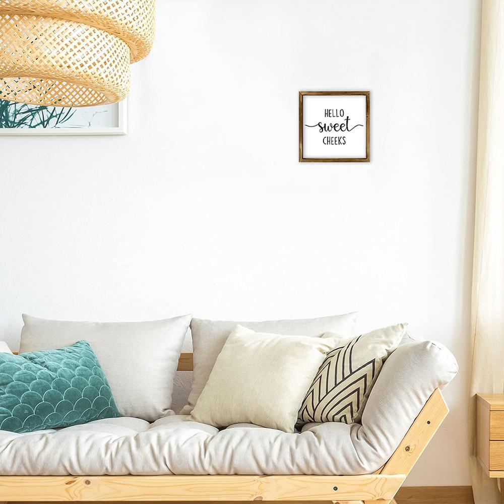 Hello Sweet Cheeks Pattern Wooden Framed Sign, Farmhouse Style Letter Pattern Wall Art, Wall Decor for Home, Kitchen, Bathroom, Living Room, Vintage Decor, Rustic Farmhouse Design