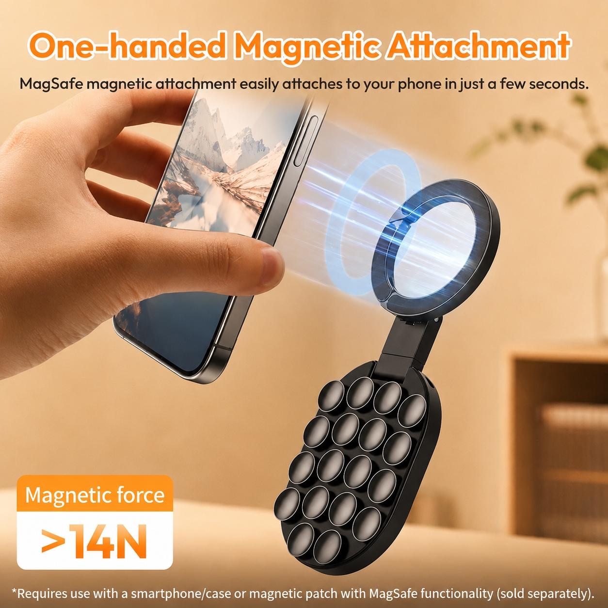 Portable Magnetic Suction Phone Mount, 360° Rotatable Foldable Phone Holder Stand, Hands‑Free MagSafe‑Compatible Mount for Gym, Car, Mirror, Laptop, Kitchen & Travel