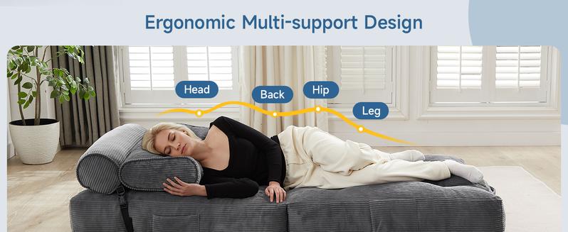 【Valentine's Day Gift】ONBRILL Folding Couch Sofa Bed,Convertible Sleeper Chair for Adults, Corduroy Portable 4 in 1 Fold Out Chair to Floor Lounger, Couches for Living Room,Single