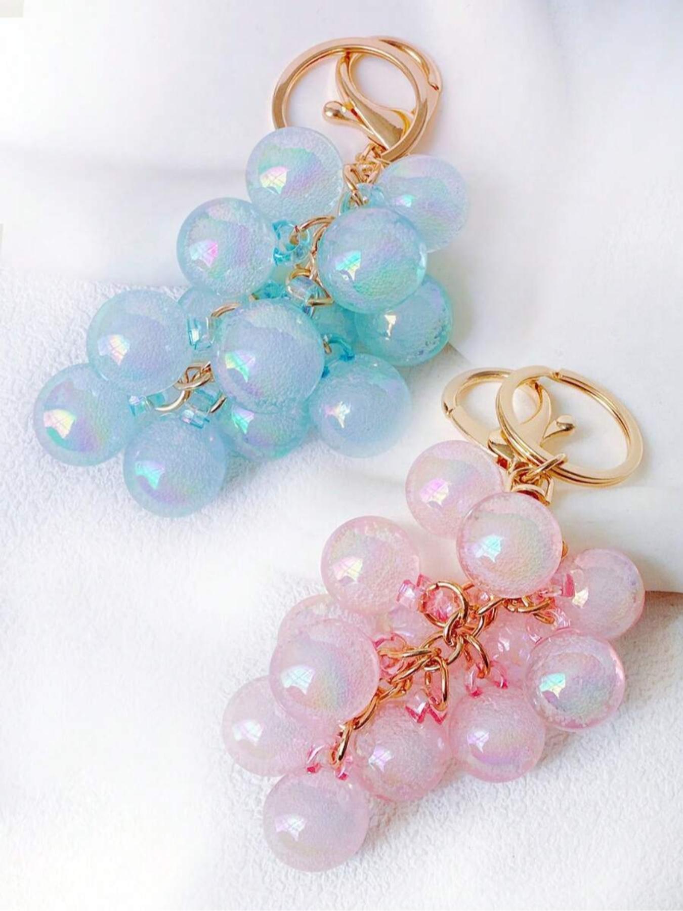 Resin Transparent Beaded Grape Pendant,Grape Keychains Bubble Jelly Grape Cluster Keychains,Decorative Accessories Fruit Grape Bag Chain Pendant Amethyst Grape Charms Schoolbag Decoration Backpack Keychain Gift, Keychain for bags