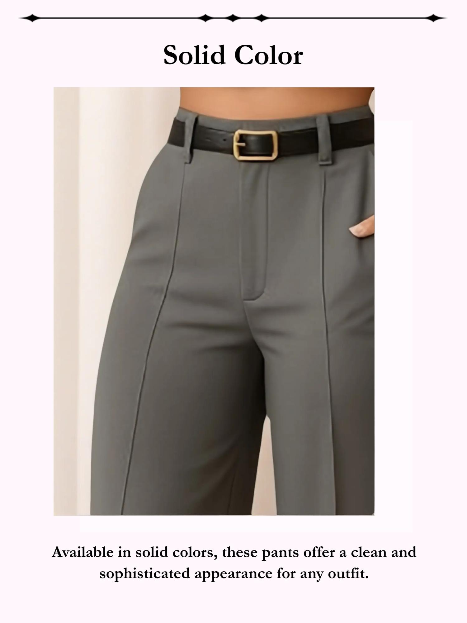 Women's Elegant Minimalist Basic Solid Color High Waist Straight Leg Casual High Waisted Everyday Pants Set, Fitted Commuter Long Pants Without Belt, Casual Trousers, All Seasons