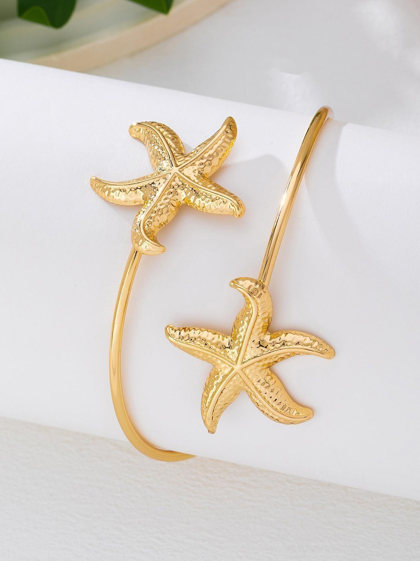 Gold Starfish Arm Cuff, Viral Boho Jewelry, Adjustable Armband, Nautical Beach Statement Piece, Summer Vacation Must-Have, Trending on For You Page, Perfect for Parties & OOTD, Cyber Monday Ready, High Engagement Accessory