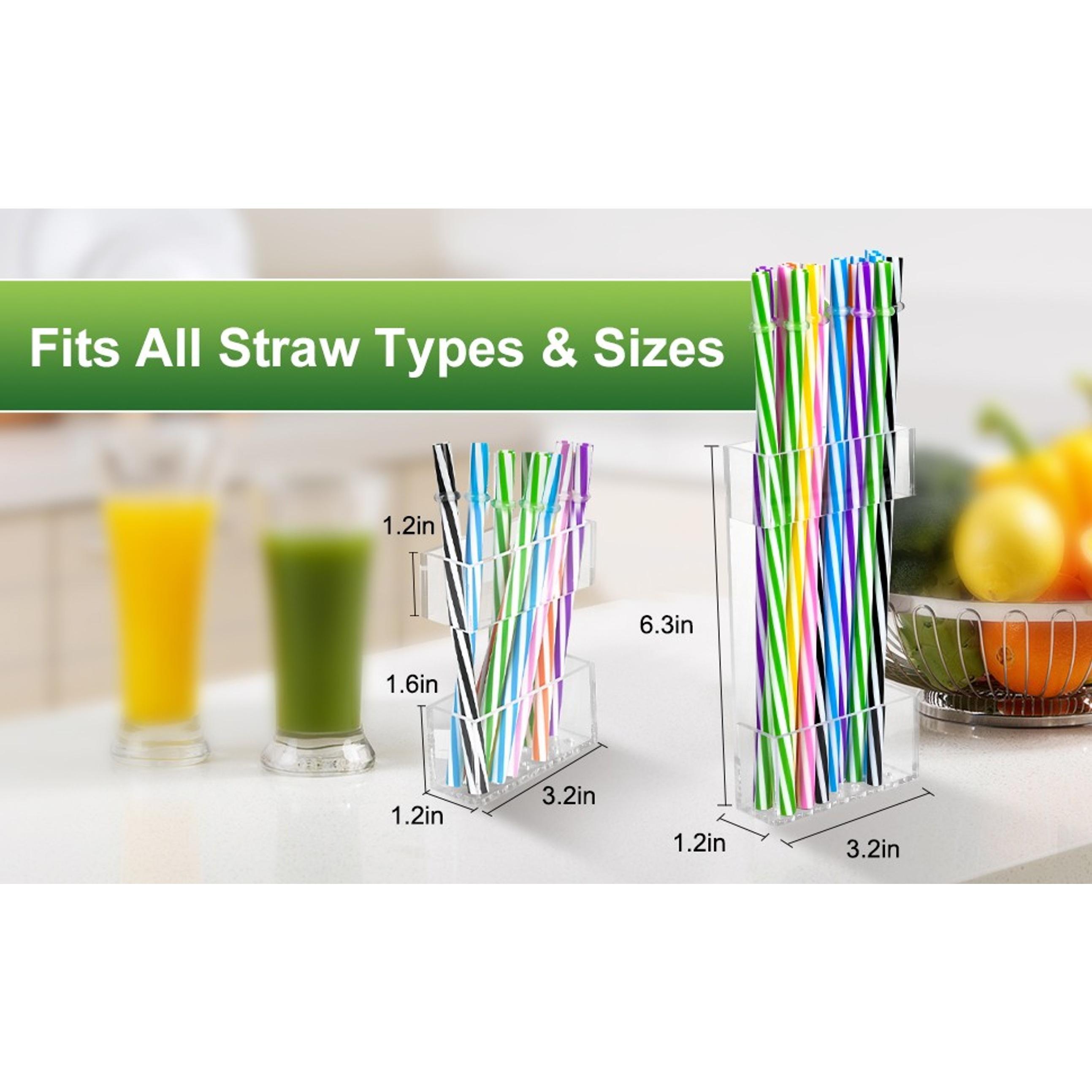 2 Pack Acrylic Straw Holder for Cabinet Doors, Reusable Straw Organizer with Ultra-Sticky Adhesive, Space-Saving Kitchen Storage for Short & Long Straws (Transparent)