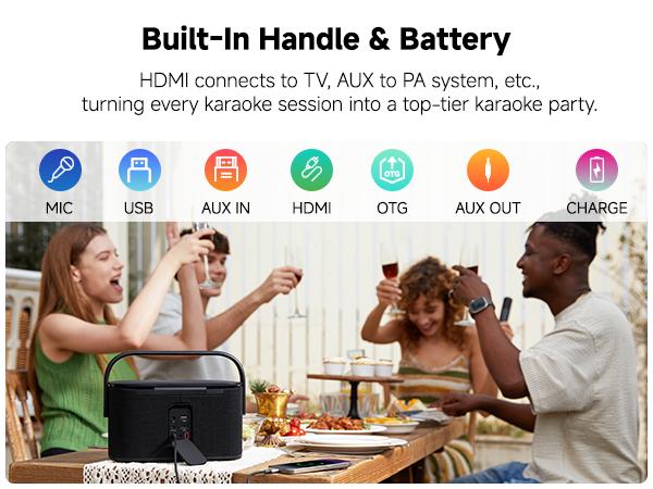 Ikarao Shell S2 Portable Bluetooth Karaoke Machine Device - 140W Stereo Sound System, Built-in Screen with Lyrics Display, 2 Self-Charging Wireless Microphones, Bluetooth and App Compatibility Speakers, TV Connectivity, Outdoor Audio for Home, Party Use s