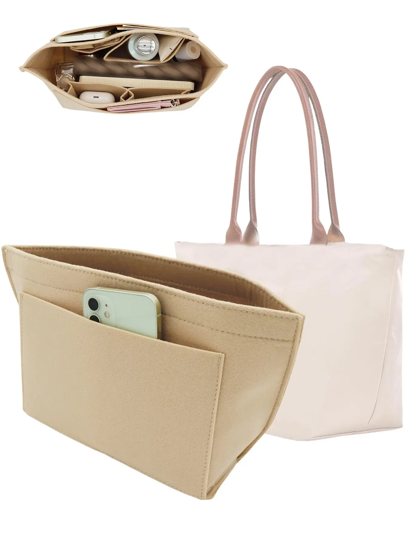 Portable Multi-Pocket Storage Bag for Longchamp Bags, Plain Color Lining, Perfect Inner Pocket Organizer, Casual Style, All Seasons