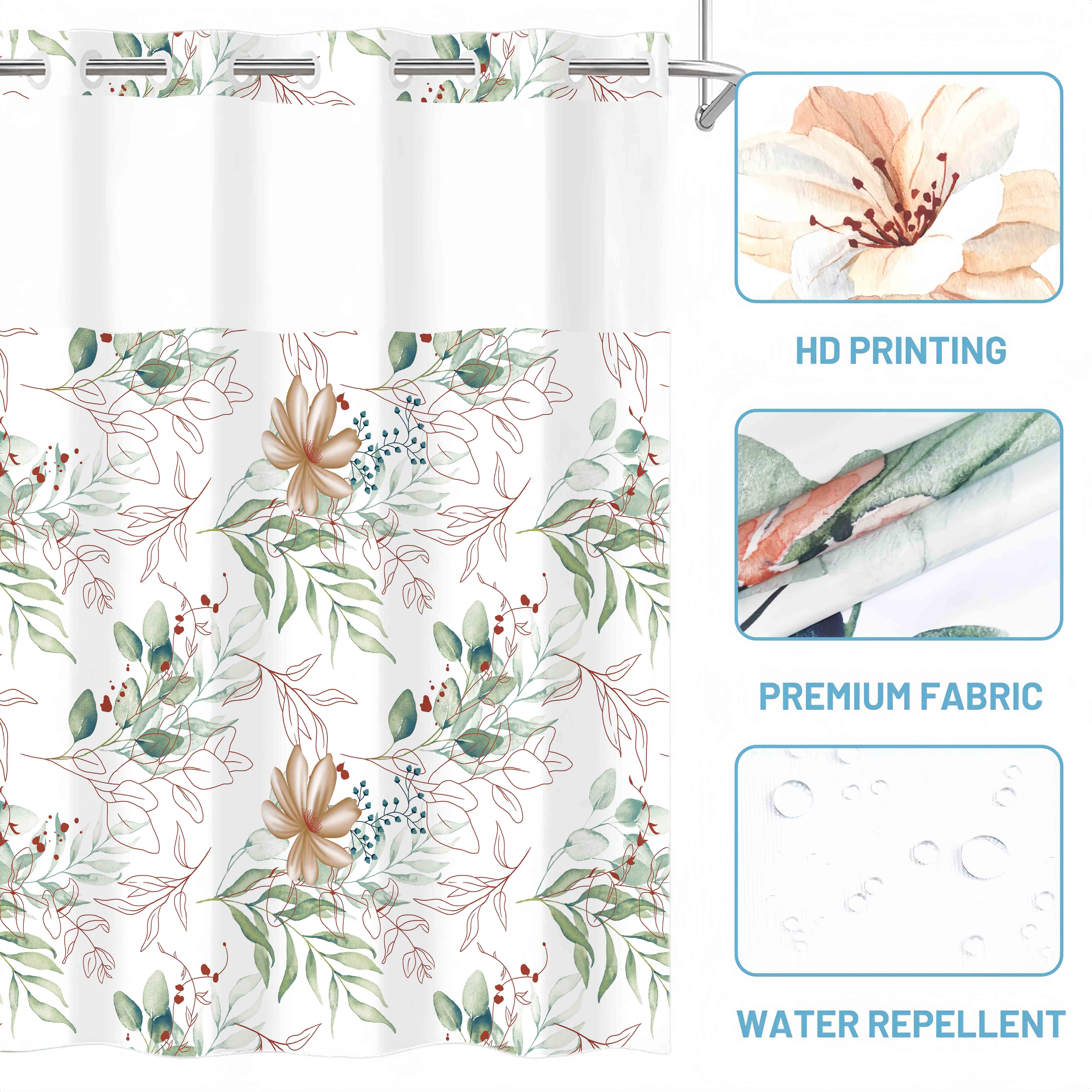 Double Layer Shower Curtain, Eucalyptus Leaf Theme, Waterproof, No Hooks, Easy Installation, Rustic Style, Hotel, Dorm, Home Decor, Decorative Shower Curtain, Bathroom Shower Curtains