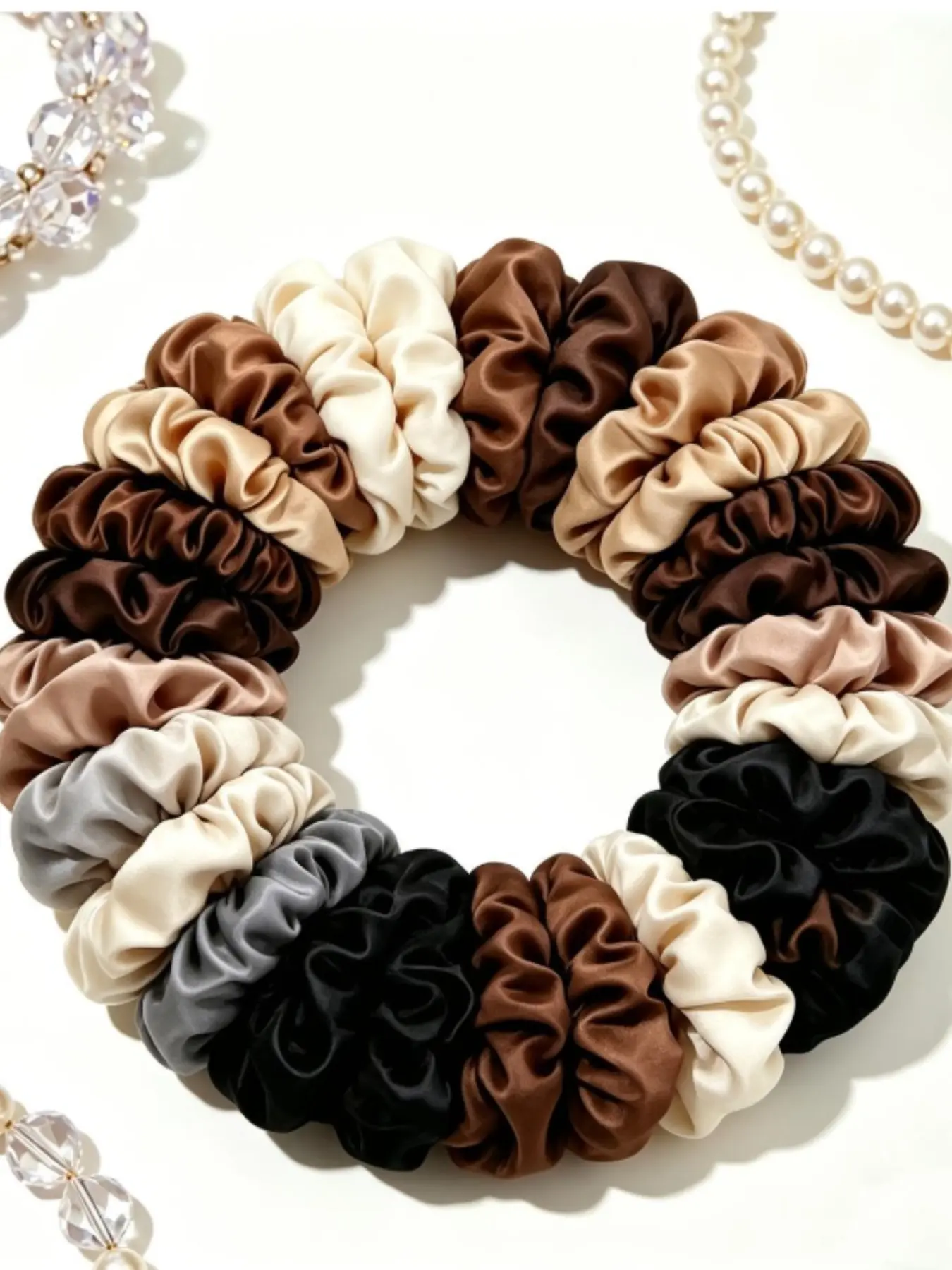 18Pcs Simple Versatile Satin Coffee Mini Scrunchies, High Elastic Hair Ties