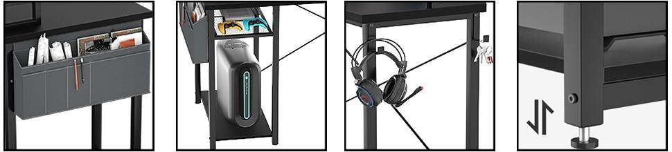 Reversible L Shaped Gaming Desk with LED Lights & Power Outlets，Computer Desk with Monitor Stand & Storage Shelf，Corner Desks Home Office Desk with Storage Bag