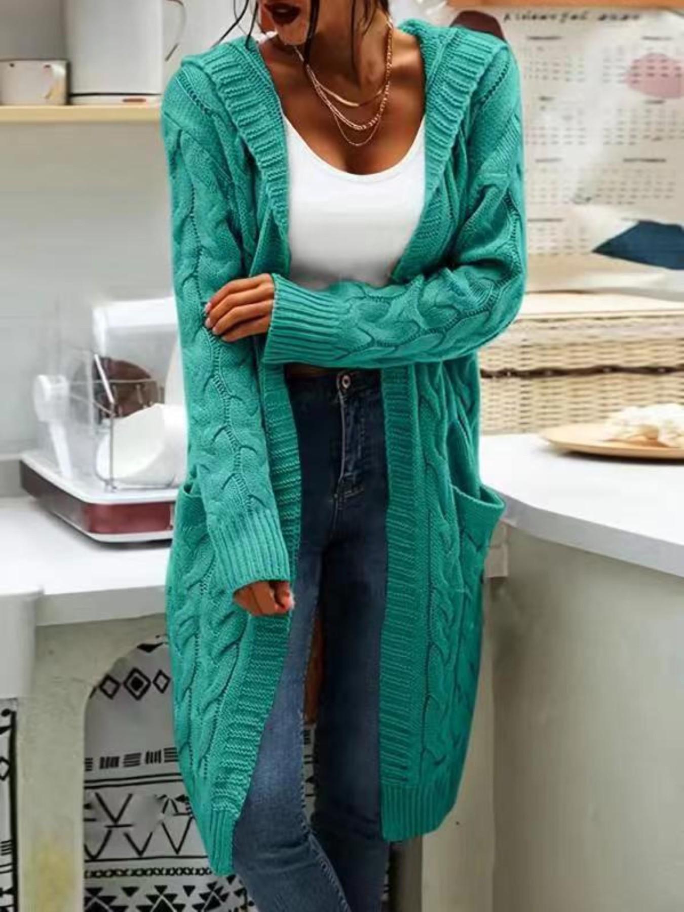 Women's Oversized Y2K Long Sleeve Cardigan, Simple Yet Chic Design, Hooded Knit Cardigan Open Front Long Sleeve Sweater Cardigan with Pockets, Perfect for Casual Wear, Comfortable & Stylish