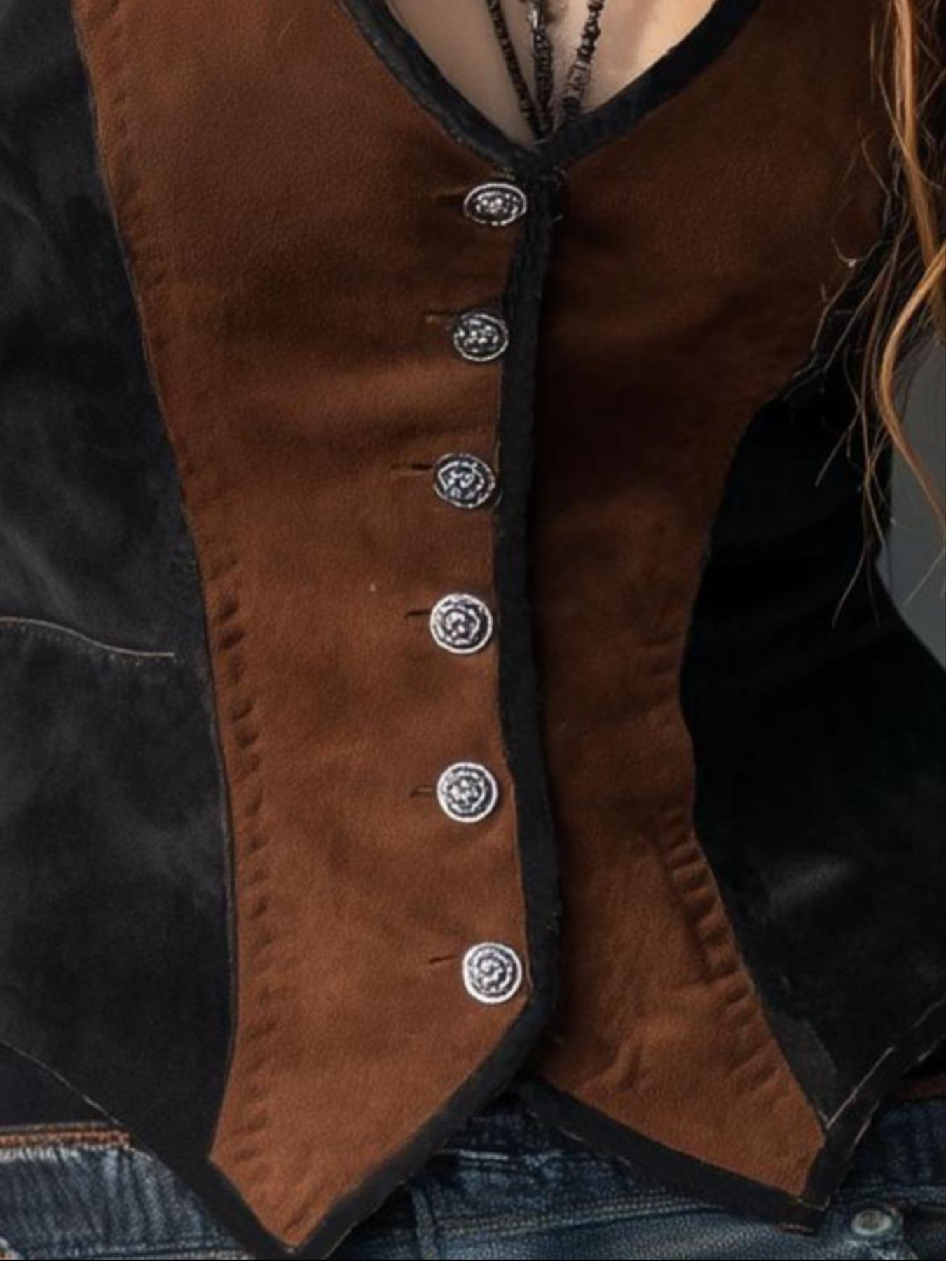 Women's American Fashion Vintage Colorblock Faux Fur Vest, Sleeveless Short Plain Design, All Seasons Wear, Casual Style, Tops