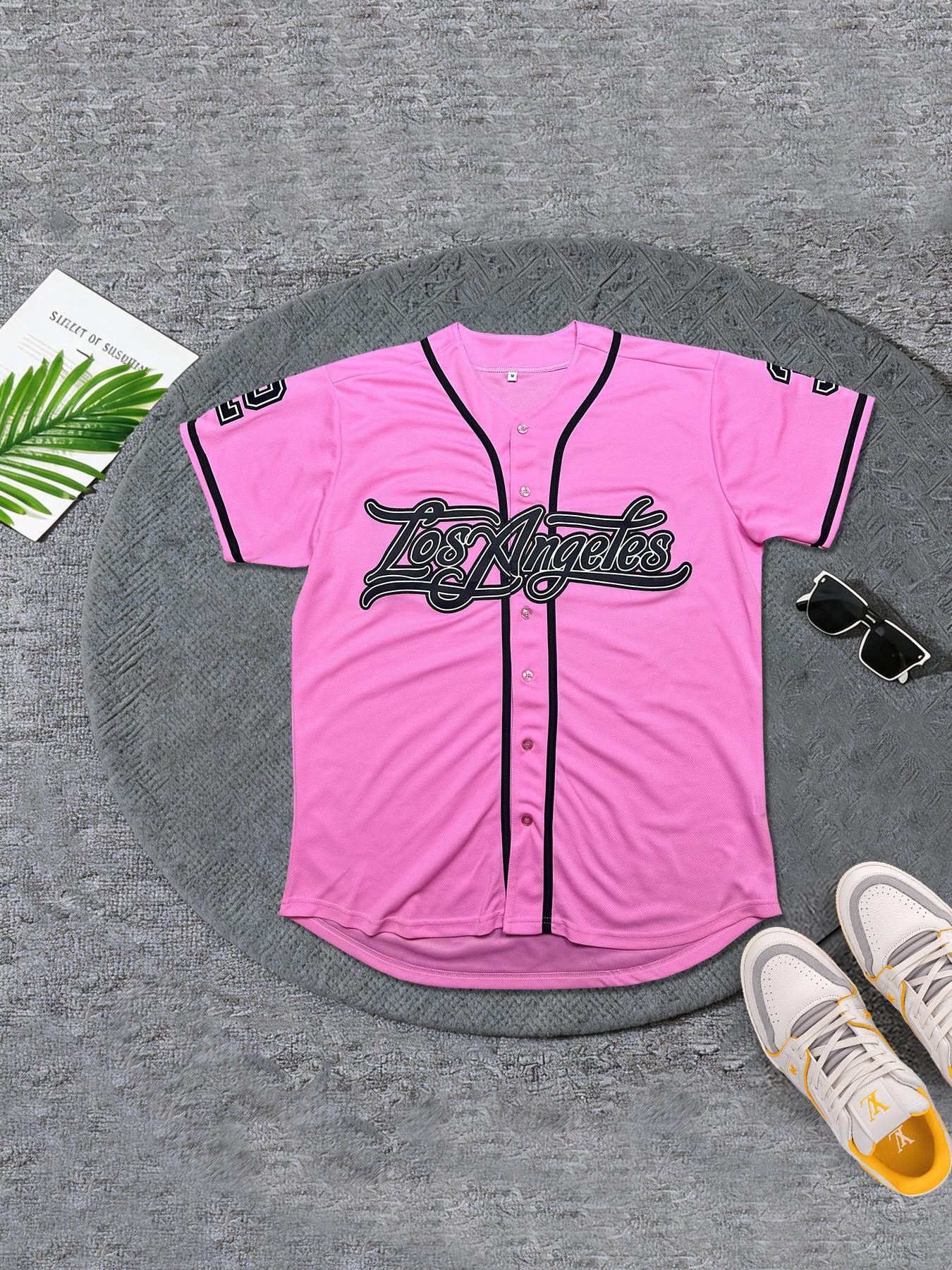 Vintage Los Angeles Embroidered Baseball Jersey for Men Women, Unisex Breathable Casual Short Sleeve Button Down Baseball Shirt, Hip Hop Fashion Streetwear Top