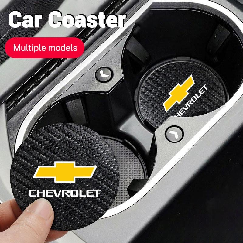 2pcs Carbon Fiber Coaster, Car Water Cup Anti-Slip Pad Mat, Auto Interior Accessory, Compatible with Chevrolet Models