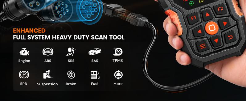 ANCEL HD601 Heavy Truck Scanner for Cummins, Detroit, Freightliner, International, Paccar, All System Diesel Diagnostic Scan Tool, 2 in 1 Truck & Car Check Engine Code Reader, Lifetime Free Update