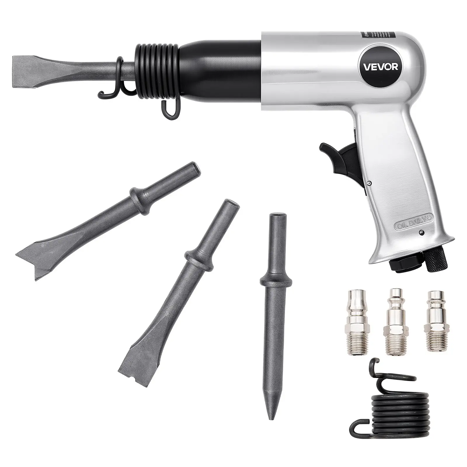 VEVOR Air Hammer, 3500BPM Pneumatic Hammer with 2.76 inch Stroke 4PCS Chisels Round Shank, Pistol-Grip Compact Air Chisel Pneumatic Shovel Tool for Cutting Punching Scraping