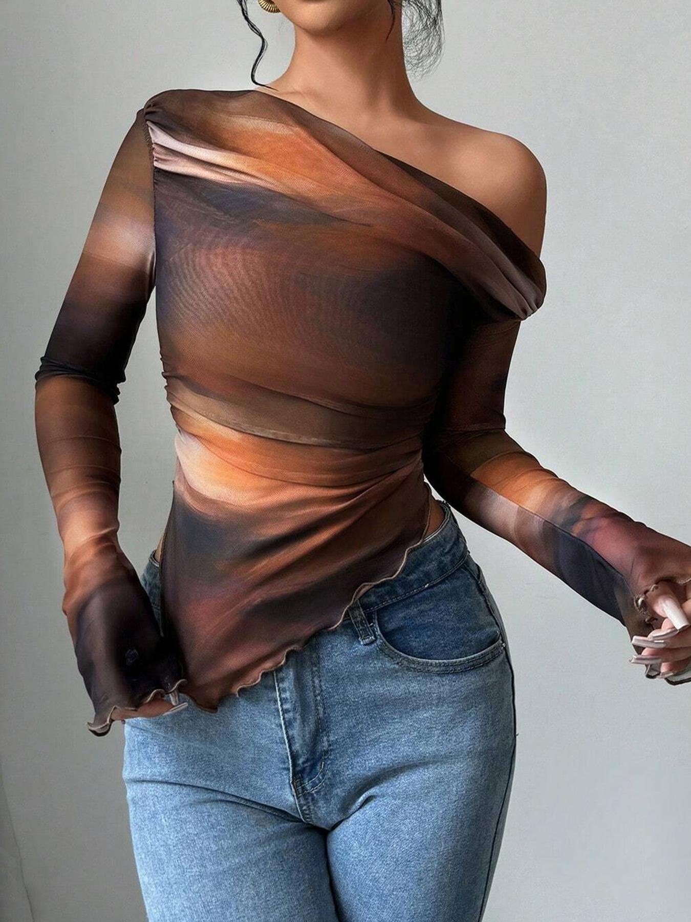 Women's Long Sleeve T-Shirt, Fashionable Casual Comfortable Slim Fit, Printed Drop Shoulder Design, Perfect for Daily Wear