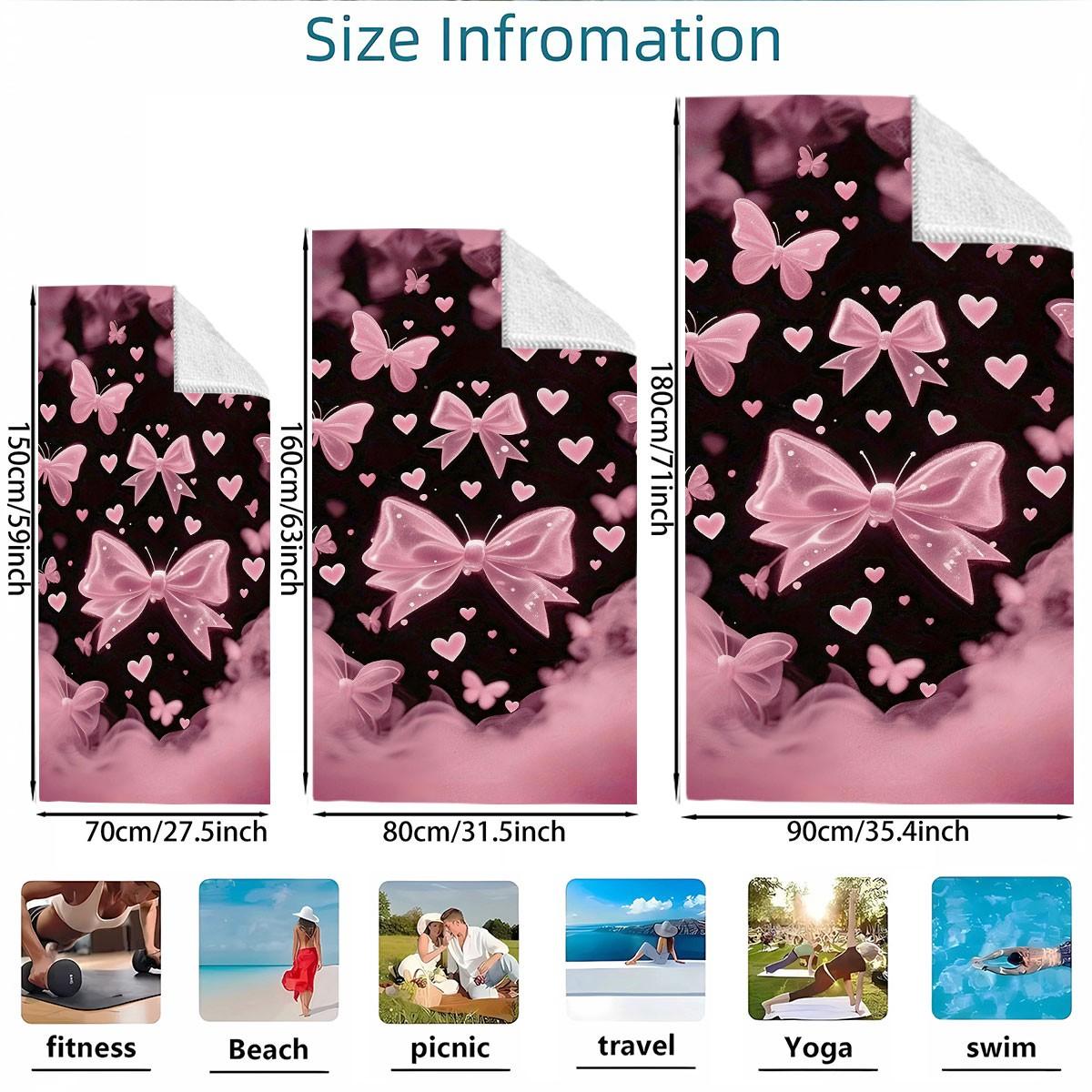 A Black Pink Gradient Bow Butterfly Heart All-over Printed Beach Towel - Oversized, Skin-friendly, Absorbent and Quick-drying, Perfect for Beach and Pool Leisure, Ideal for Summer Trips - Suitable for Seaside Vacations, Pool Parties and Outdoor Picnics