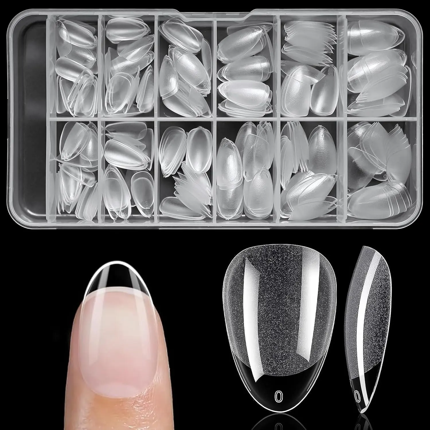 Short Almond Gel  Tips, 240 count   Tips Almond Full Cover Clear Press  Nails False Tips for  Extension, 12 Sizes Short  Nails