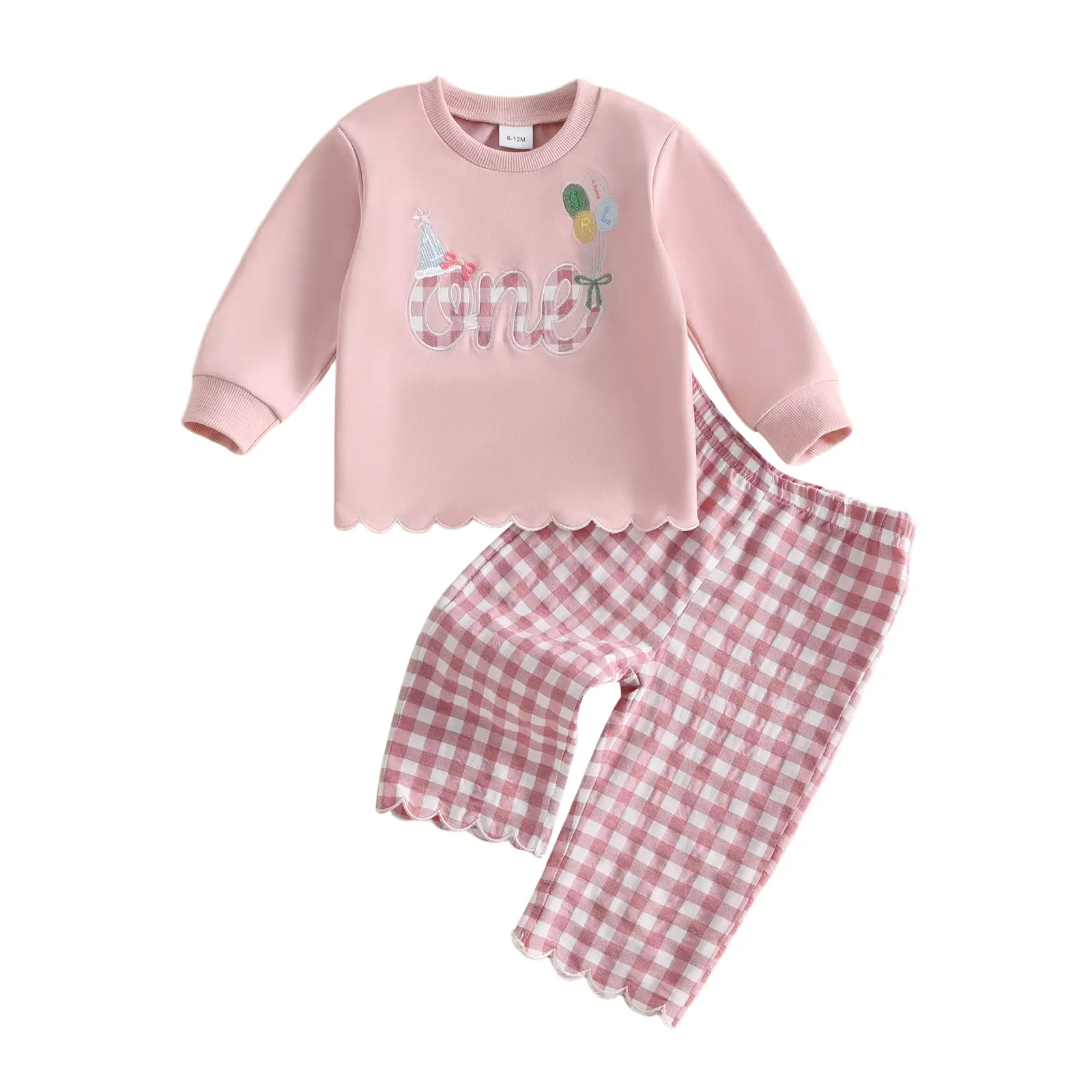 Baby Girl Birthday Outfit Letter Embroidery Crew Neck Sweatshirt with Pants Cute Set