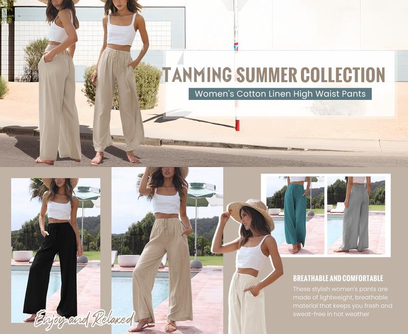 Tanming Viral 2026 Palazzo Pants for Women - Beach to Street Wide Leg + Pockets | Lightweight Summer Trousers Maxi Style Womenswear Chic Comfy Basic Minimalist Bottom