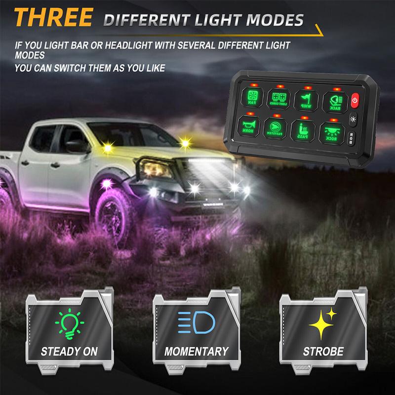 6/8/12 Gang Switch Pane Automatic Dimmable Switch RGB Back Light Panel Strobe Momentary Universal Circuit Control Relay System Box For Truck Car ATV UTV