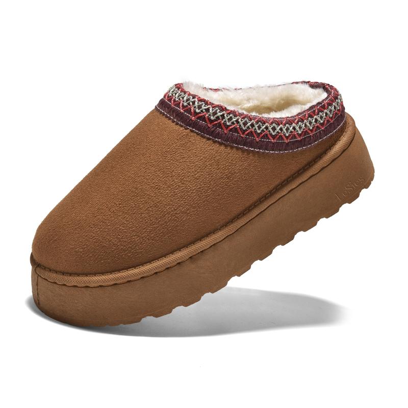Women's Platform Slippers Suede Fuzzy Cozy Slip-on Snow Boots Winter Warm Comfy Outdoor Indoor