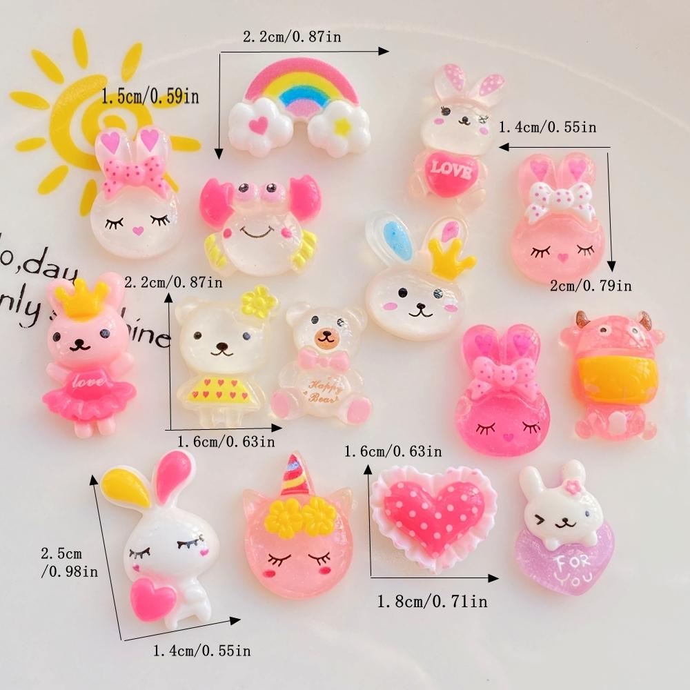 46pcs vibrant cartoon rabbits, teddy bears, rainbow resin statues - suitable for scrapbook making, DIY jewelry accessories, wedding decoration, and nail art matching