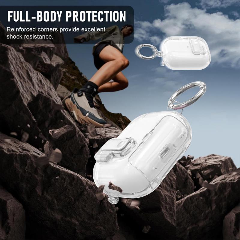 Clear Lock AirPods Case for AirPods 4,AirPods Pro 3 Pro 2 Pro, Heavy Duty Shockproof Protective Cover with Secure Lock, Keychain, Scratch Resistant, Wireless Charging, Case Only,back to school,back to school haul