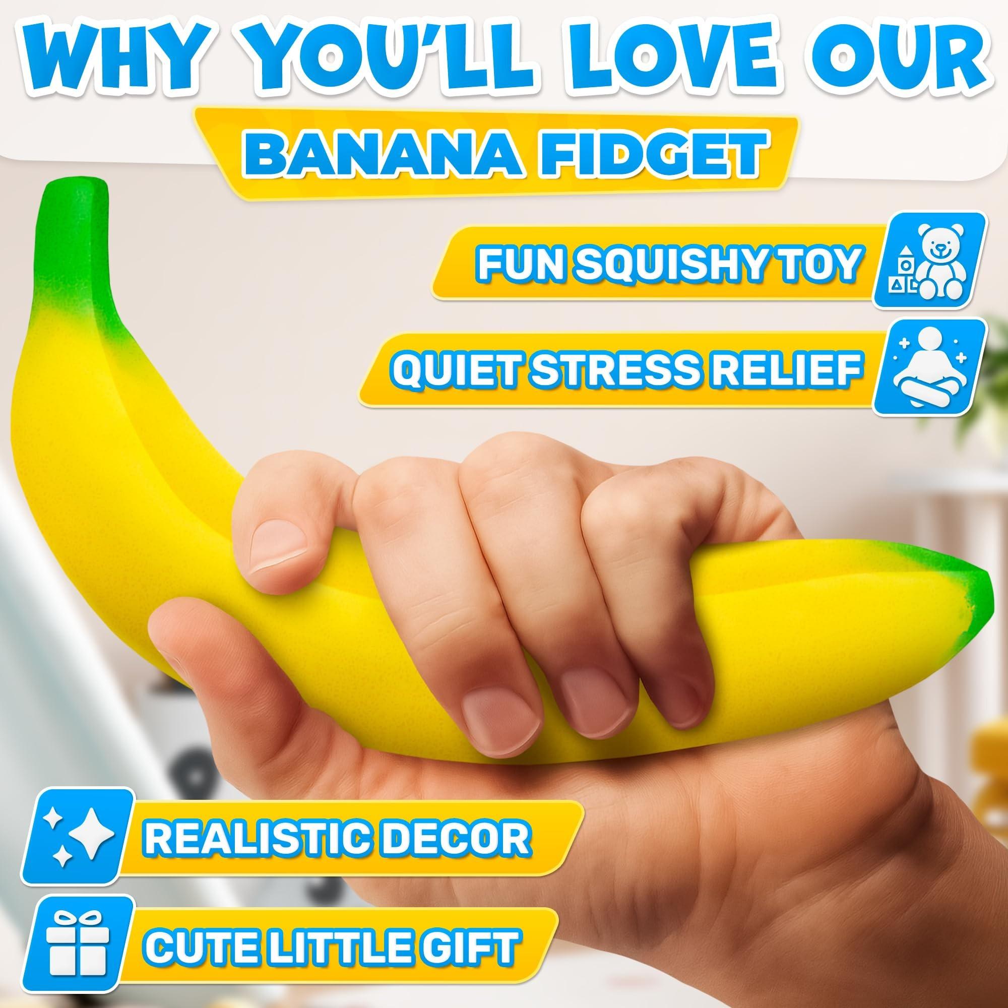 Banana Stress Relief Fidget Toy, Stress Relief Fidgeting, 6.7 X 1.4 Inch Soft PU Foam Desk Accessory, Lightweight Squeeze Fidget Toy for Adults, Novel Office Decor and Relaxation Tool