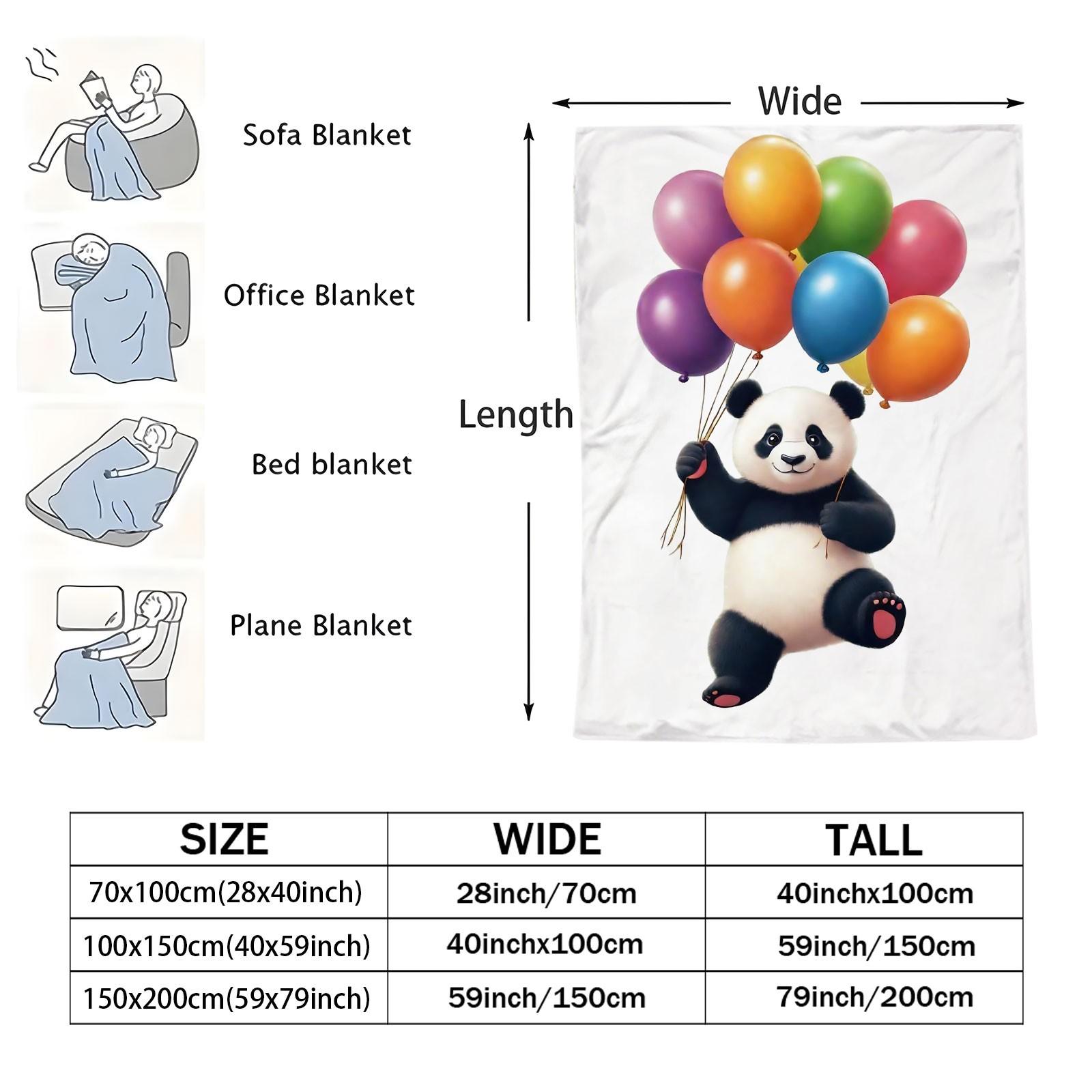 Cute Panda Holding Colorful Balloons Flannel Blanket, Fun Cartoon Animal Print Throw Blanket, Ultra Soft Cozy Warm Blanket, Cheerful Gift Blanket for Kids, Panda Lovers, Couch & Bed