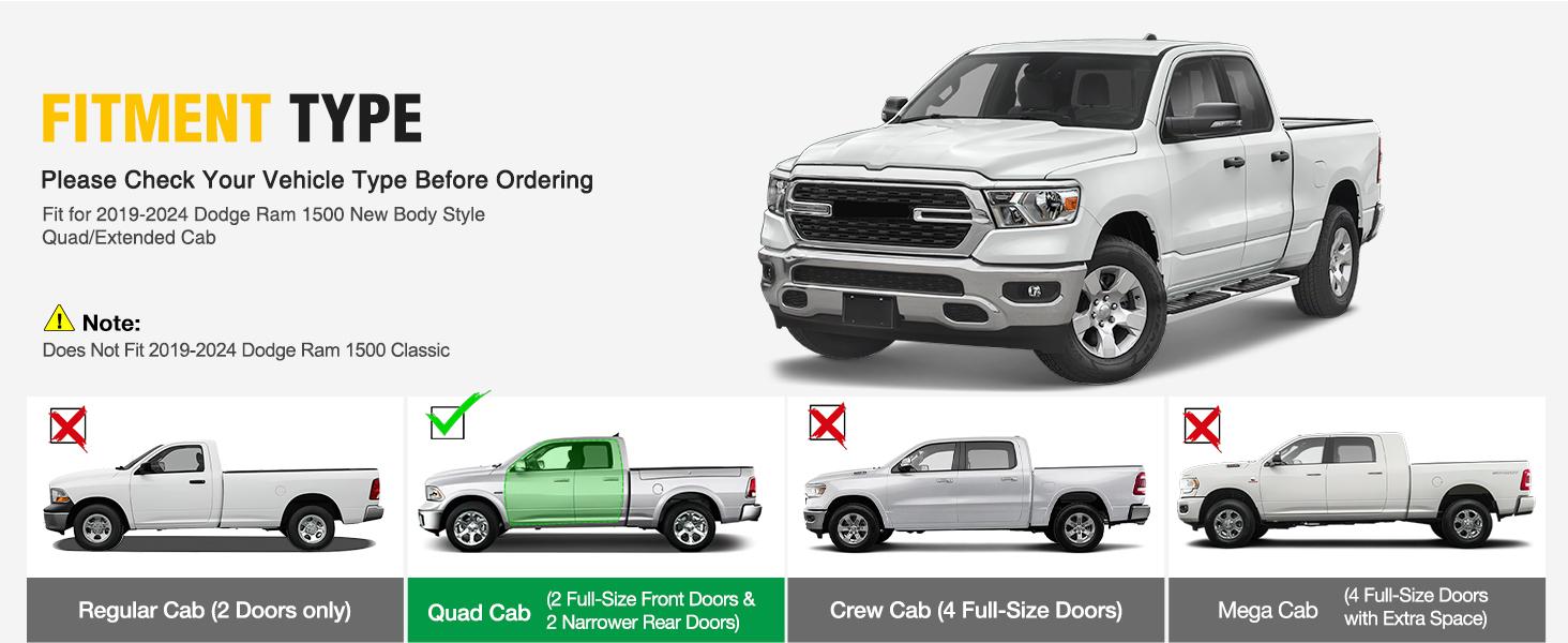 Nilight Running Boards for 2019-2024 Dodge Ram 1500 Quad Extended Cab New Body Style (Exclude 2019-2024 Classic) 6 Inch Slip-Proof Stainless Steel Bolt-on Side Step Nerf Bars, Truck Automotive Car Accessories Parts Vehicle dealsforyoudays Crash Guard
