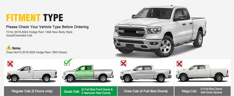 Nilight Running Boards for 2019-2024 Dodge Ram 1500 Quad Extended Cab New Body Style (Exclude 2019-2024 Classic) 6 Inch Slip-Proof Stainless Steel Bolt-on Side Step Nerf Bars, Truck Automotive Car Accessories Parts Vehicle dealsforyoudays Crash Guard