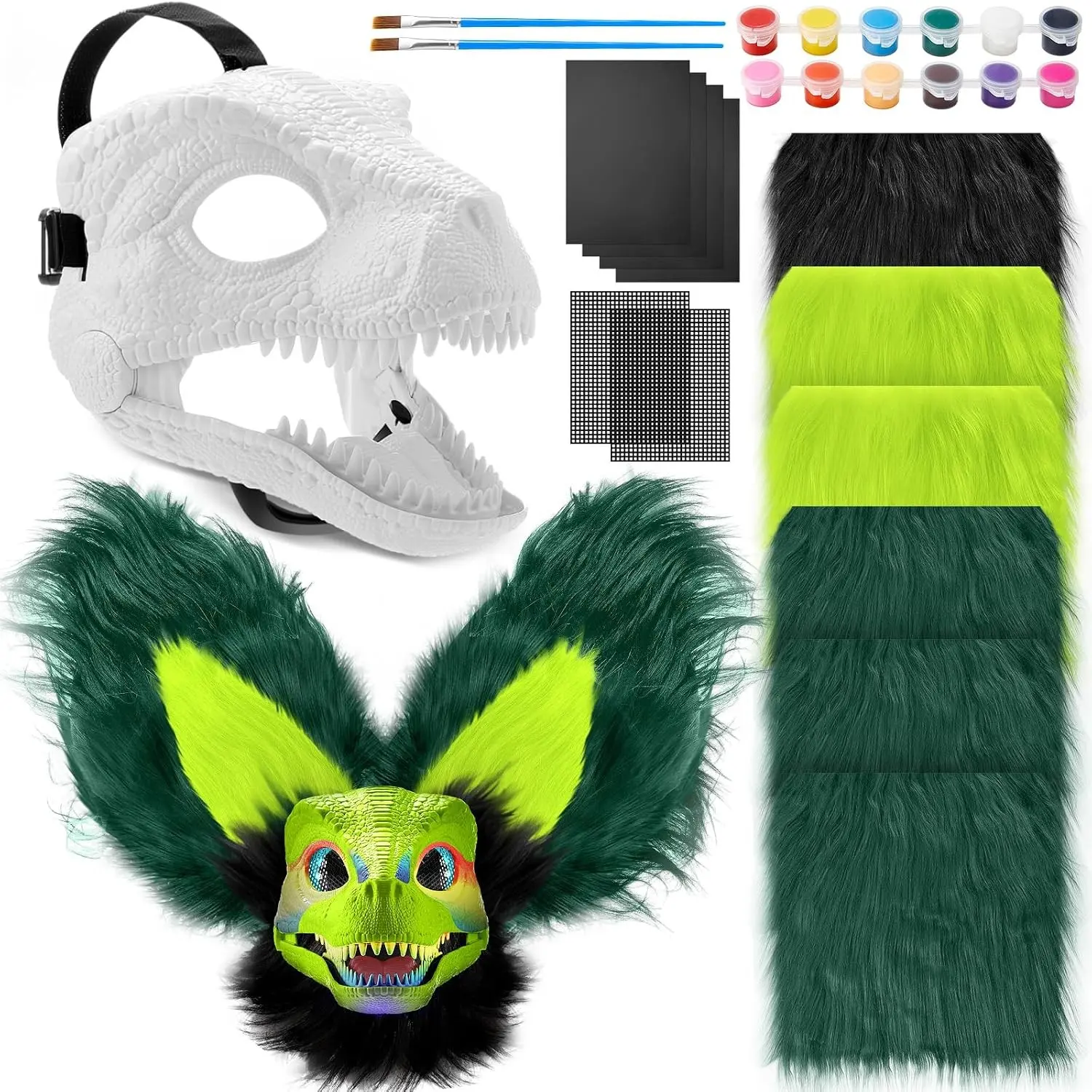 13 Pcs DIY Dino Mask Kit Hard Plastic Furry Therian Dinosaur Mask Costume Kit for Dinosaur Party