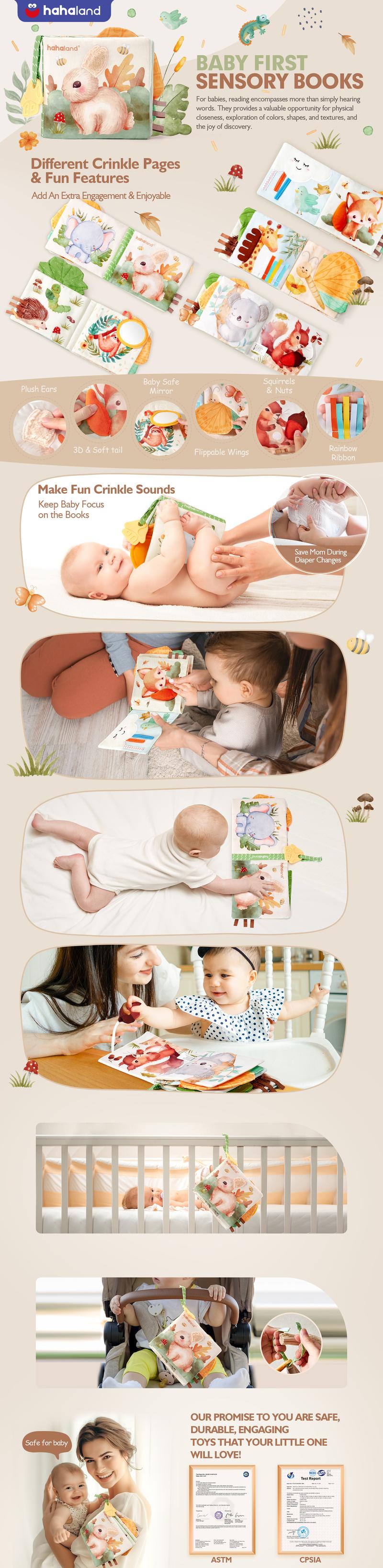 hahaland Easter Gift Basket Stuffers  Baby Toy 0-6 Months, Tummy Time Sensory Baby Toys 6 to 12 Months Touch Feel Toy Textured Crinkle Toy Baby Shower Gifts for Boys Girl 0 3 6 9 12 Months  Busy Board