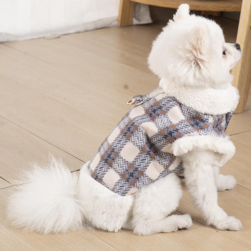 Dog Clothes Autumn Winter Warm Fleece Lined Thick with Leash Attachment Vest for Teddy Bichon Small Dogs