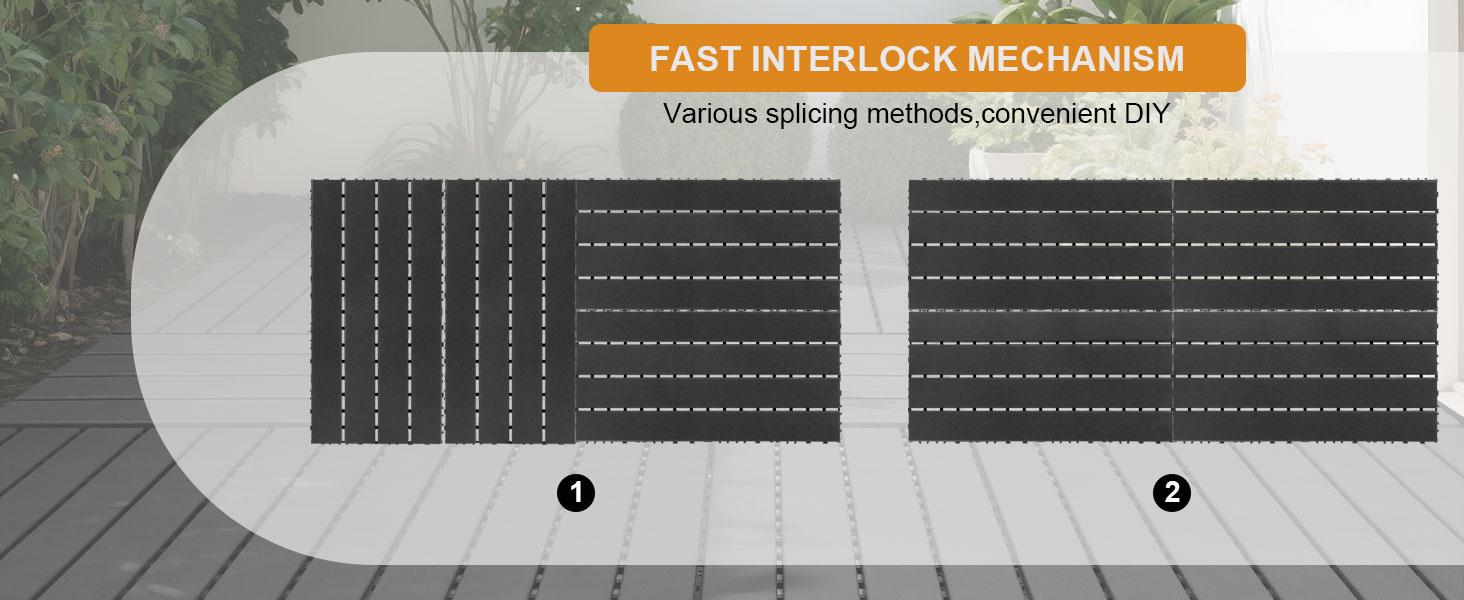 Interlocking Deck Tiles, 48 Pack,24"x12" 96 sq.ft Plastic Waterproof Outdoor Flooring All Weather Use, Patio Floor Decking Covering Tiles for Porch Poolside Balcony Backyard