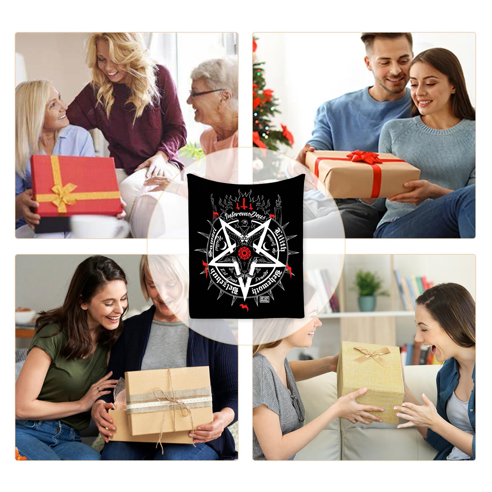 Sheep Head Satan Printed Flannel Blanket, Soft Casual Warm Blanket, Multi-purpose Office Throw Blanket, Outdoor Camping Travel Blanket Multi-purpose Gift Blanket for All Season