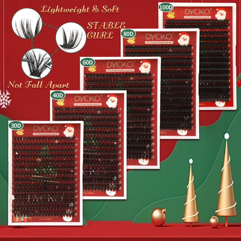 5 Pack Eyelashes Kit with Cluster & Segment Lashes | DYCKO Christmas Gift Set with 30D-100D DIY Lashes (1400+ Clusters, D Curl) & 10 Tools | Natural to Voluminous Looks for Women, Holiday, Party